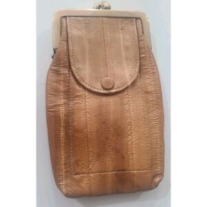 Cigarette Coin Purse Tan Pocket Each Side KOREA Lighter Pocket Vtg Eel Skin
